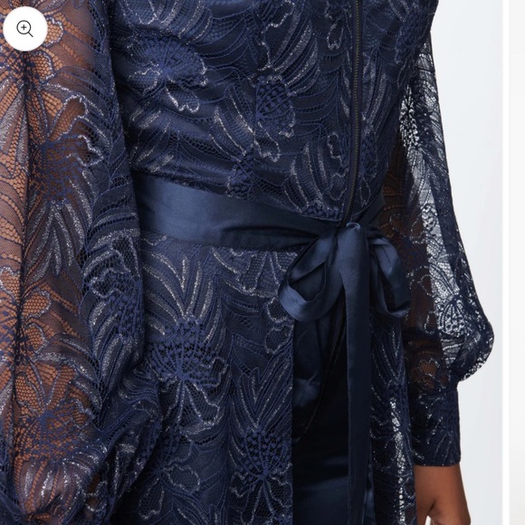 Unique Vintage Navy Sparkle Lace Jumpsuit & Skirt Overlay - L/10-12 - Picture 4 of 6